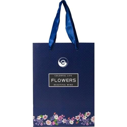 Super-e Fashion dark blue bottom flower bow gift bag business gift bag gift packing bag paper bag