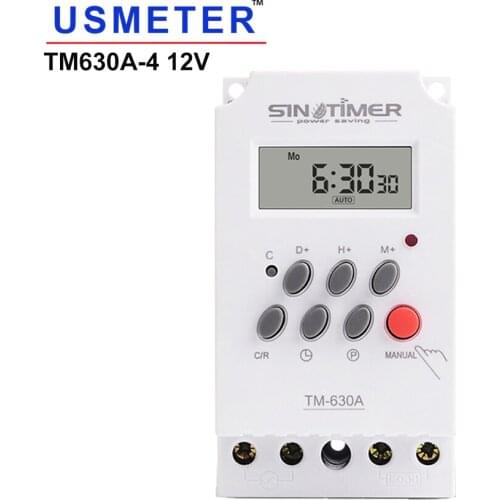 TM630A 12V DC Input 7 Days Programmable 24hrs Time Relay Output Load High Power 30A Timer Switch Relay Timer 12V Shower Timer