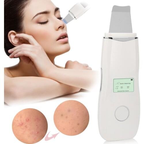 Ultrasonic Skin Scrubber Deep Face Cleaning Spatula Blackhead Remover Pore Cleaner Facial Skin Massage Scrubber Lift Machine