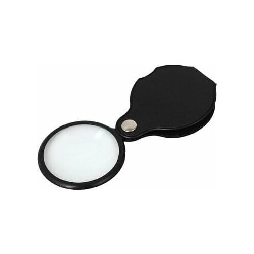 Black Faux Leather Cover Portable 5X Magnifying Lens Loupe Magnifier