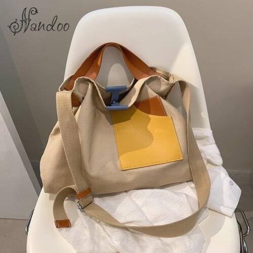 Women High Capacity Canvas Large Shoulder Crossbody Bag 2021 Fashion Casual Travel Handbags and Purses Art Splicing Ladies Bag