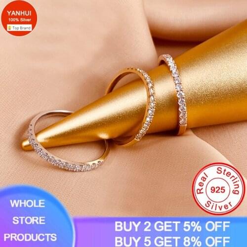 YANHUI Brand Fashion 2mm 925 Sterling Silver CZ Zircon Minimalist Band Ring Charming Rose Gold Color Stacking Rings for Women