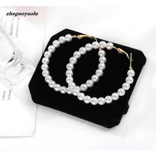 2019 New Cool Wind Fairy Temperament Personality Wild Pearl Exaggerated Big Circle Earrings Women Gift Jewelry Wedding Earrings