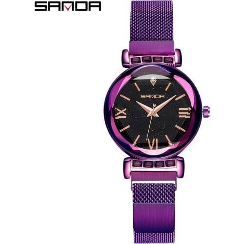 SANDA 2020 Hot Sell Luxury Women Watch Fashion Rhombic Glass Design Quartz Wristwatch Magnet Buckle Gifts Relogio Feminino 1001