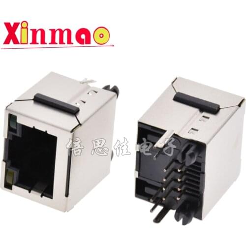 1PCS Network interface 52E connection RJ45 socket full plastic 180 degree Mini with light and ear 8p8c vertical