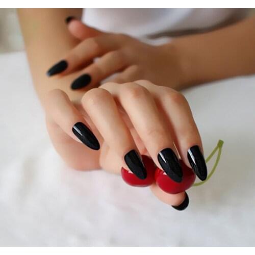 10 Sets/lot 24pcs/set Black Full Cover Stiletto Fake Nails Pure Sharp Ending Fake Artificial Nails Normal Sizes False Nail