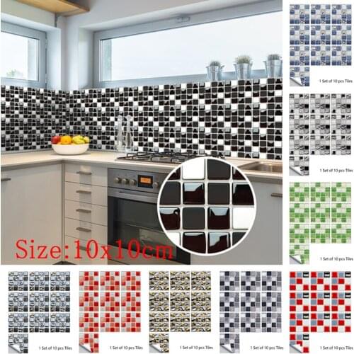 10pcs Self Adhesive Mosaic Tiles 3D DIY Wall Stickers Waterproof Wall Tile Stickers Decor Sticker Bathroom Kitchen Wallpaper