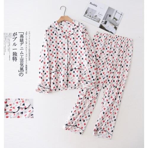 2021 Aututmn Cartoon Pyjamas Women 100% Cotton Two Piece Pajamas Set Long Sleeve Trousers Sleepwear Pijama Female Print Homewear