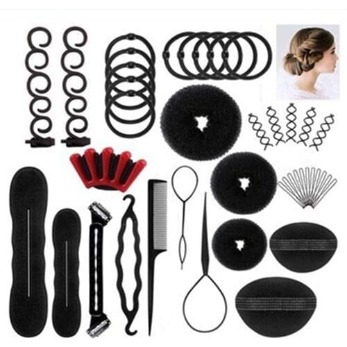40pcs/set Women Diy Hair Styling Accessories Kit Magic Donut Bun Maker Hairpins Ties Fast Twist Modelling Hairdress Braid Tools