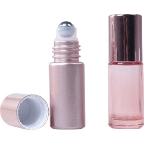 5ml Glass Roll on Bottle with Steel Bead New Rose Gold Essential Oil Bottles Perfume Cosmetic Packaging Container 50pcs