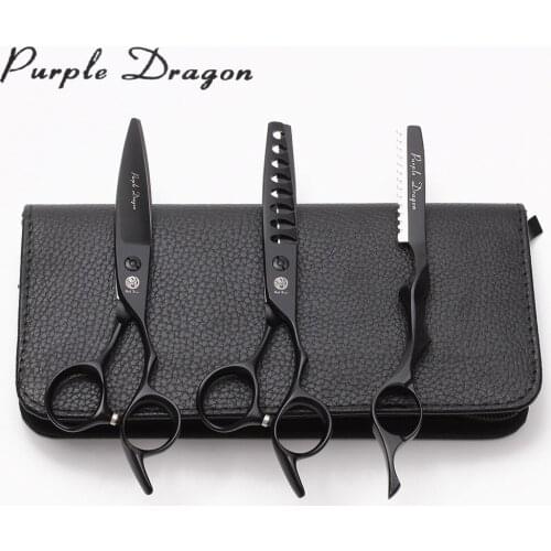 6" Purple Dragon JP 440C Black Salon Barber Scissors Thinning Cutting Scissors Professional Hair Scissors Haircut Machine Z9122