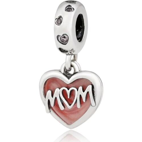 Authentic S925 Silver Bead DIY Jewelry Heart Mom Mum Charm fit Lady Bracelet Bangle