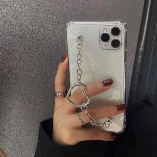 Japan Style Love Heart Stone Hand Chain Case for iphone 12Pro Max XS XR 8 7Plus Gemstone Bracelet Capa Cover For iPhone 11