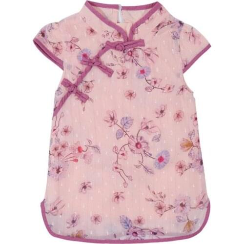 DFXD New Arrival Chinese Cheongsam 2020 Summer Short Sleeve Slim Plum Blossom Chiffon Dress Children Clothes For 1-7T Vestidoes