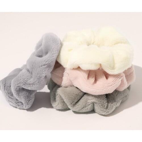 Elegant Woman Faux Fur Hair Ties Girls Scrunchies Solid Color Elastic Hair Band Rubber Bands Ponytail Holders Hair Accessories