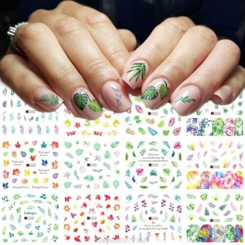 12 Pcs/set Nail Watermark Sticker Large Green Plant Pattern Epoxy Filling Material Trend Lady DIY Nails Filler F05 21 Dropship