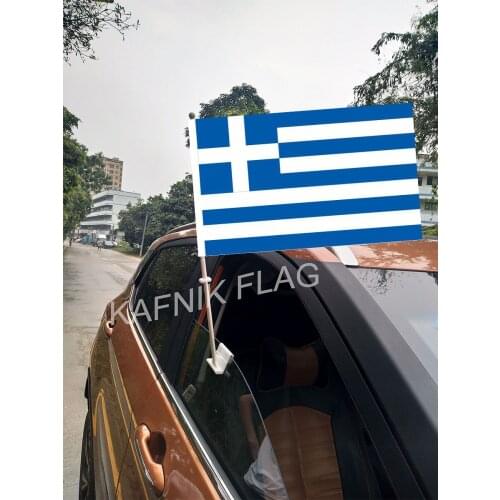 KAFNIK,30*45CM Greek Window Car Flags and Banners Countries World Custom Flags with 43/52cm flagpole for car decoration