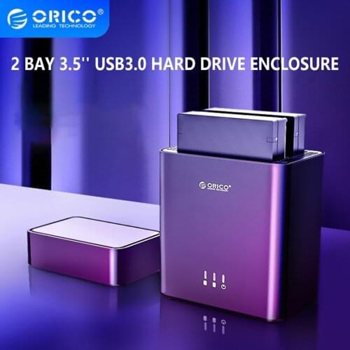 ORICO Enclosure Magnetic-type USB3.0 to SATA3.0 HDD Case DS Series 2 Bay 3.5'' USB3.0 Hard Drive Support UASP 12V4A Power 20TB