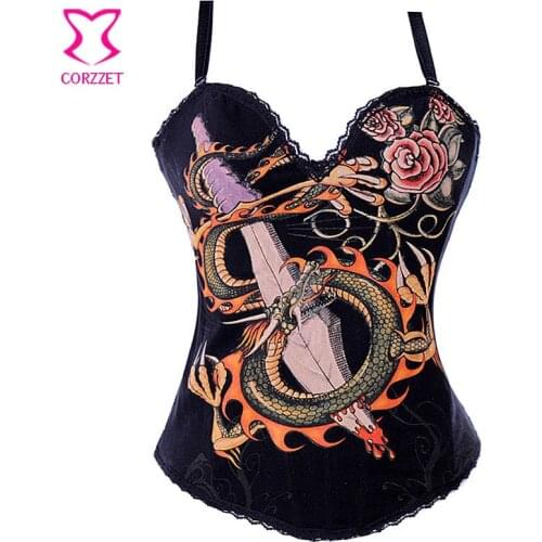 Corzzet Sexy Cartoon Pattern Camisole Overbust Corset Fabric Cotton Wait slimming For Club Party Espartilho Gothic Clothing