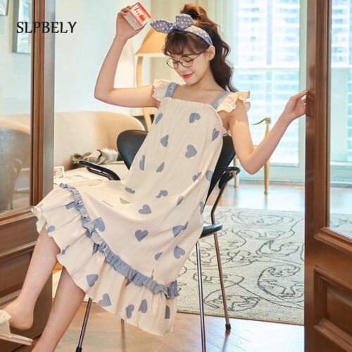 SLPBELY Cartoon Summer Sling Night Dress For Women Lingerie Nightgown Homewear Sleeveless Nightdress Sleepwear Mujer Pijama Cute