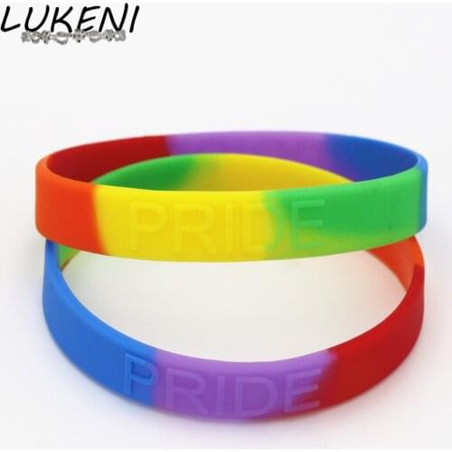 LUKENI 50PCS Fashion Rainbow Colour Pride Silicone Wristband Embossed Logo Bracelet &Bangles Jewelry Wholesale SH083
