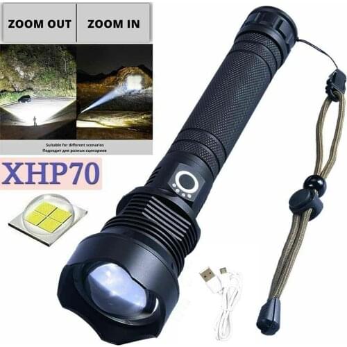 Zoomable XHP70 LED USB Rechargeable Flashlight Torch Super Bright Ultra Lumens Powerful Waterproof Zoom Camp Torch light