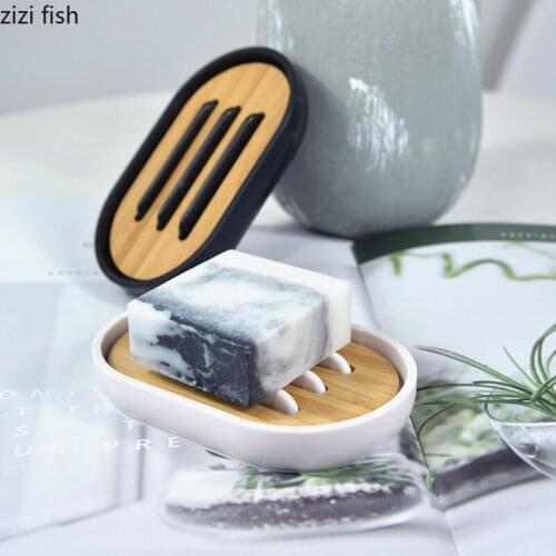 Minimalist Soap Dish Plastic Bamboo Drain Rack Two Layers Soap Boxes Bathroom Accessories Shelf Black/white Bath Supplies