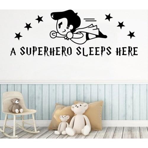 Fashionable a superhero sleeps here Wall Sticker Removable Self Adhesive Watercolo Nursery Kids Room Wall Decor removable mural
