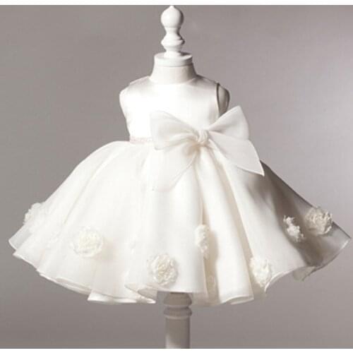 Nicoevaropa New Girls Party Dresses Baby Kids Sleeveless Wedding Birthday Dress with 3D Flowers and Big Bow Children Clothes