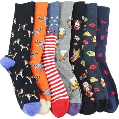 Novelty Colorful Animal Crew Funny Cute Calcetines Socks Men Cartoon Happy Dog/Food Kawaii Socks Divertido Hombre For Men Gifts