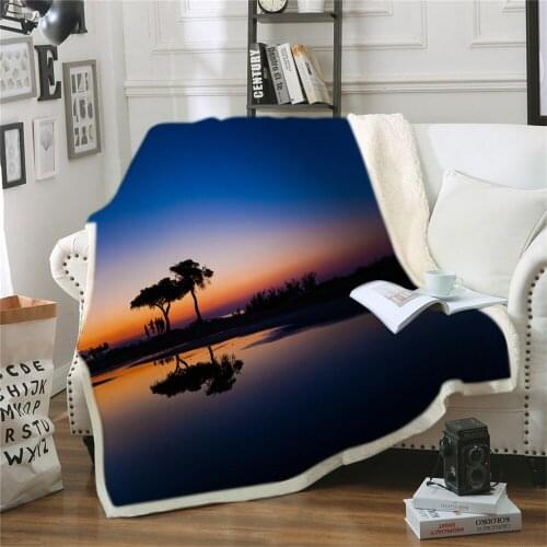 Bed Blanket 3D Print Sherpa Blanket Night Sky Purple Red Soft Throw Trees Branches Spider Web Bedspreads