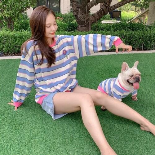 Pet Parent-child Outfit Striped Pet Matching Clothes For Dog Coat Fashion French Bulldog Clothing For Dog Costume Hoodies Shirt