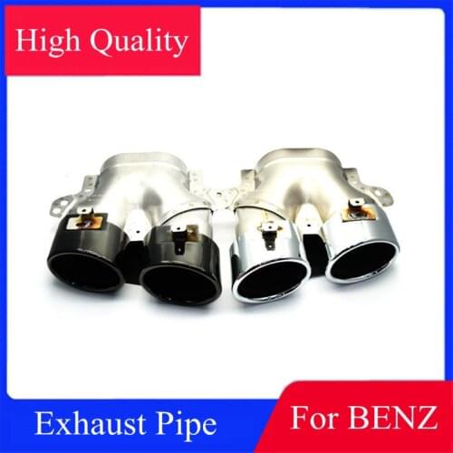 One Pair Muffler Double Car Rear Exhausts System Pipe For BENZ C Class W205 Upgrade AMG C43 2015-2019 Silver Exhaust Tips