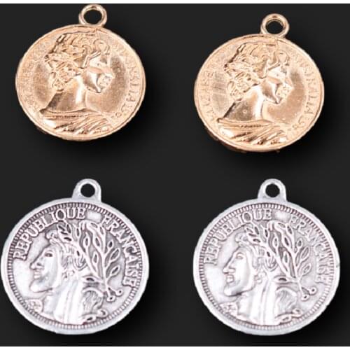10pcs 2 Color Human Head Commemorative Coin Pendant Retro Bracelet Necklace Metal Accessories DIY Charm For Jewelry Craft Making