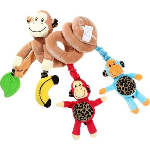 New Stroller Hanging Rattles Mobile Toys Cartoon Monkey Spiral Toys Newborn Plush Infant Toy Toddler Crib Stroller Car Seat