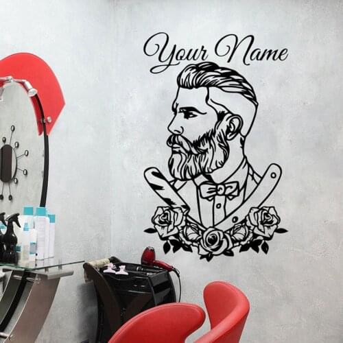 Custom Barber Shop Tattoo Hipster Decal Personalized BarberShop Hair Salon Flower Window Wall Sticker Decal Vinyl Decor N205