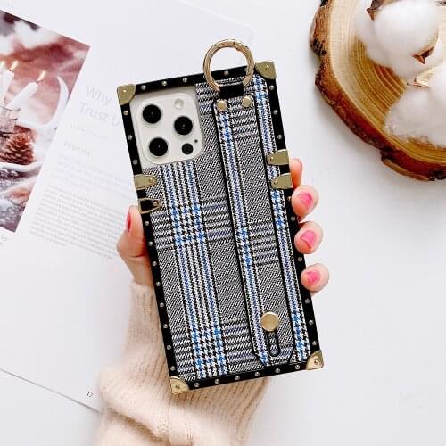 Luxury Vintage Grid Case for Huawei P30 Lite P40 P20 Pro Nova 3i 4 4e 5 6 P Smart Z Y6 Y7 Y9 2019 Square Wristband Back Cover