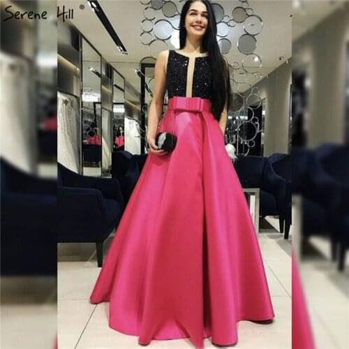 Serene Hill New Rose Red Sleeveless Satin Prom Dress Long Beading Backless Sexy Prom Party Dress 2020 Real Photo DLA6020