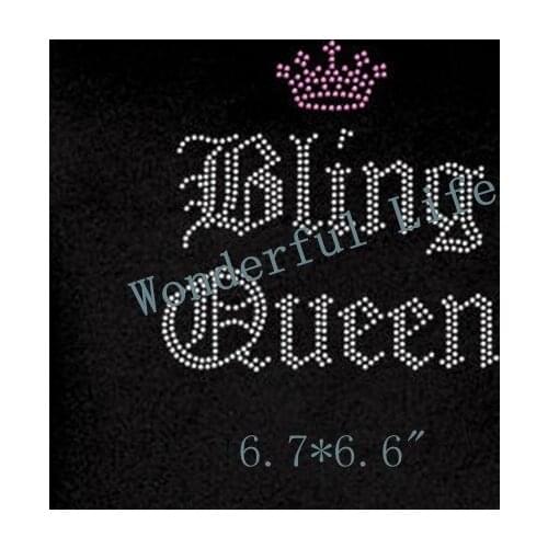 Free Shipping 20PCS/lot hotfix rhinestones heat transfer design bling queen crown image for clothes