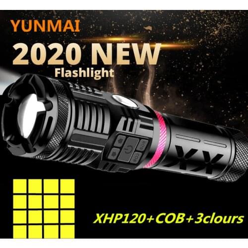 Super Bright COB LED XHP120 Powerful Flashlight Red Blue Green LED Hunting Lantern Torch USB Rechargeable 26650 Zoom Flash Light