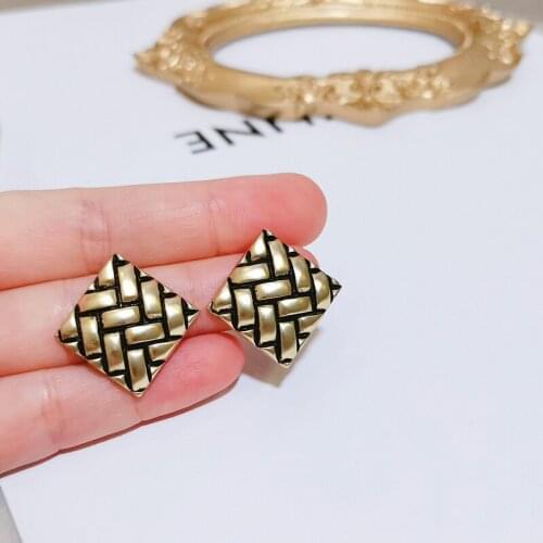 Europe and America Vintage Metal Earrings Retro Ancient Gold Big Geometry Square Stud Earring For Women Party Jewelry Gifts