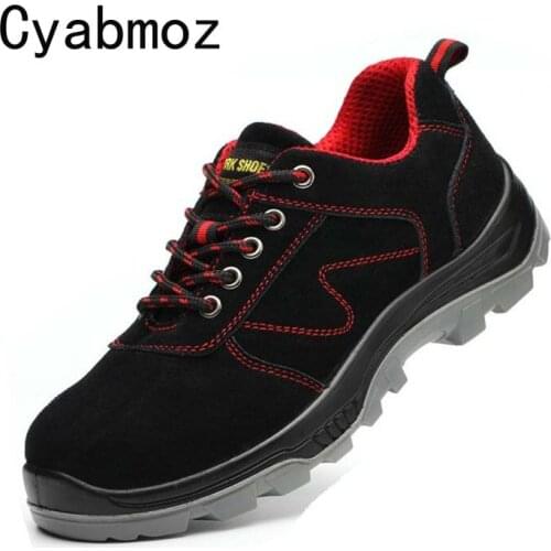 Cyabmoz Safety Shoes Mens Work Boots Safety Shoes Steel Toe Work Boots Fashion Leather Shoes Working Safety Boots Big Size 38-50
