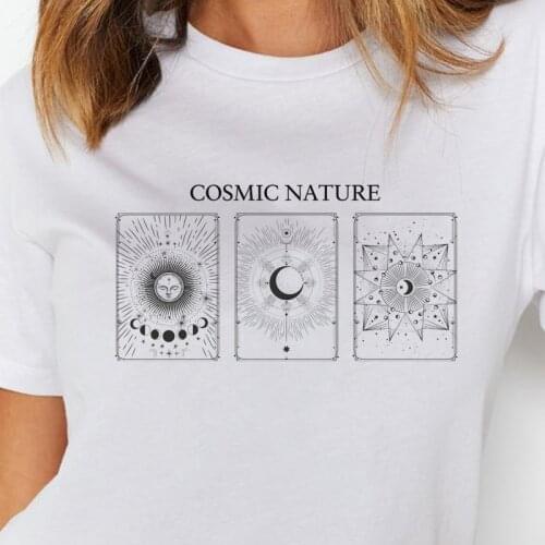 Kuakuayu HJN Vintage Fashion Cosmic Nature T-Shirt Women Boho Style Celestial Sun And Moon Tee Casual Cute Aesthetic Tops