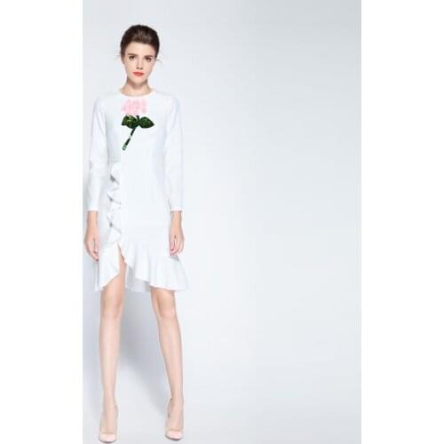 2021spring New Arrival Casual Style Asymmetrical O-Neck Full Sleeve Appliques Sequined Elegant Above Knee Dress Women