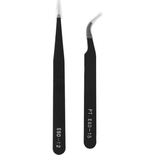 1Set Black Acrylic Stainless Steel Tweezers Gel Repairing Maintenance Paillette Nipper Picking Tool Soldering Station Welding