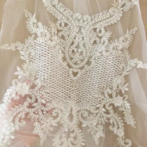 1 Piece Luxury Pearl Sequin Beaded Bridal Bodice Rhinestone Applique Crystal Wedding Dress Panels