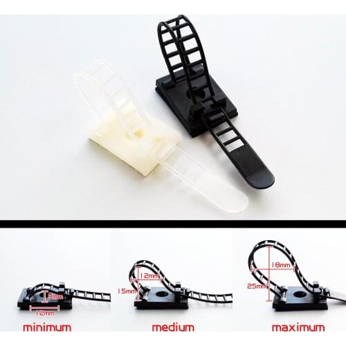 10X Black White Adjustable Self Adhesive Cable Clamp Clips Wire Cord Power Line Holder Management Organizer Ties Fixer Trim Wrap