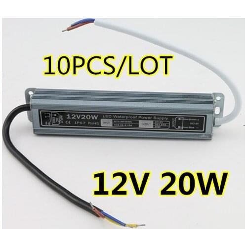 10 PCS/LOT high quality 12V waterproof led driver IP67 20W adapter led light transformer 12V 20W 1.67A power charger for leds