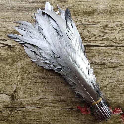 100/500pcs Beautiful 14-16inches/35-40cm Single Silver Rooster Tail Feathers DIY Jewelry Craft Making Clothing Decoration