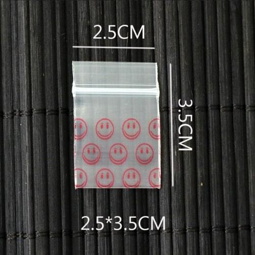 2.5x3.5cm 0.2mm Thickness Small Ziplock Smile Print Plastic Jewelry Accessories Storage Pack Zipper Bag